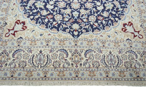 Full view of New Nain rug from Iran / Persia, 323 × 230 cm in Blue tones