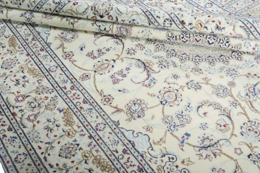 Close-up detail of New Nain rug from Iran / Persia showing Cork weave