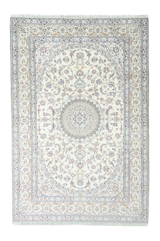 Full view of New Nain rug from Iran / Persia, 305 × 209 cm in Beige tones