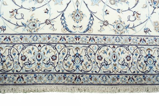 Full view of New Nain rug from Iran / Persia, 354 × 250 cm in Beige tones