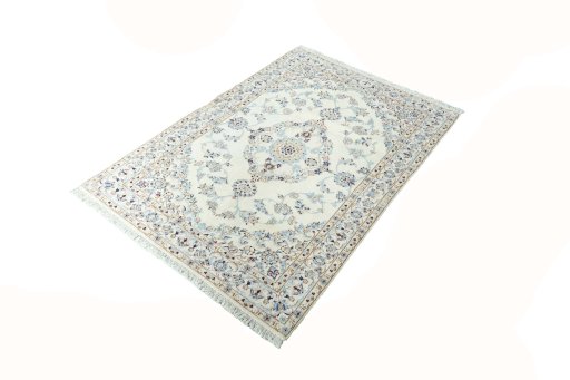 Corner detail of New Nain rug showing border pattern and Cork pile