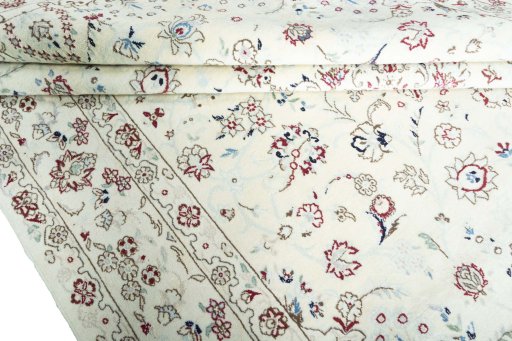 Close-up detail of New Nain rug from Iran / Persia showing Wool weave