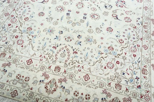 Close-up detail of New Nain rug from Iran / Persia showing Wool weave