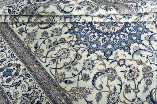 Close-up detail of 2000s Nain rug from Iran / Persia showing Wool weave