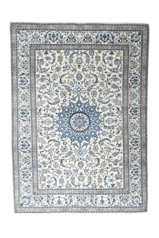 Full view of 2000s Nain rug from Iran / Persia, 333 × 240 cm in Beige tones