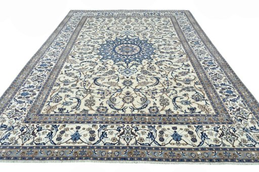 Surface texture of 2000s Nain rug with natural Wool and intricate pattern