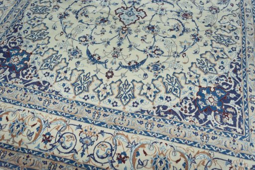 Close-up detail of New Nain rug from Iran / Persia showing Wool weave