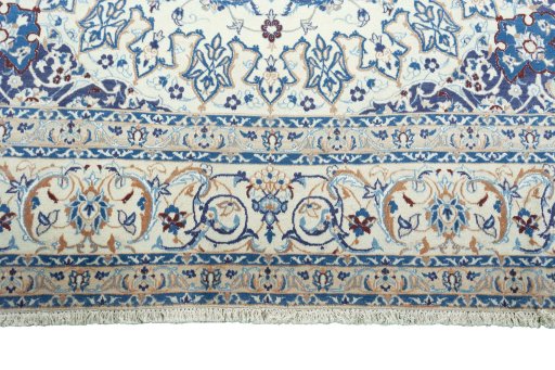 Full view of New Nain rug from Iran / Persia, 370 × 244 cm in Beige tones