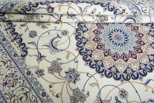 Close-up detail of New Nain rug from Iran / Persia showing Cork weave