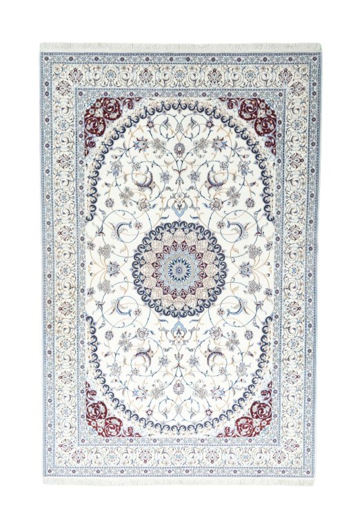 Full view of New Nain rug from Iran / Persia, 314 × 205 cm in Beige tones