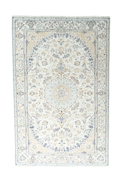 Full view of New Nain rug from Iran / Persia, 300 × 193 cm in Beige tones