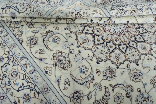 Close-up detail of New Nain rug from Iran / Persia showing Wool weave