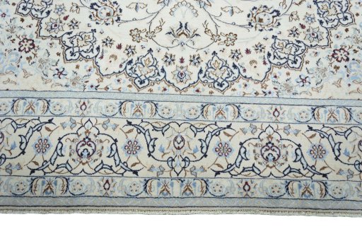 Full view of New Nain rug from Iran / Persia, 348 × 251 cm in Beige tones