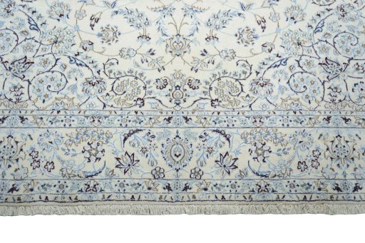 Full view of New Nain rug from Iran / Persia, 344 × 244 cm in Beige tones