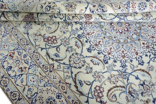 Close-up detail of New Nain rug from Iran / Persia showing Wool weave