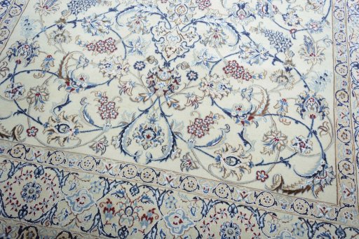 Close-up detail of New Nain rug from Iran / Persia showing Wool weave