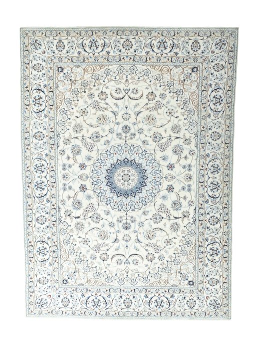 Full view of New Nain rug from Iran / Persia, 353 × 256 cm in Beige tones