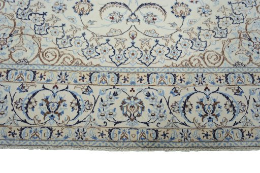 Full view of New Nain rug from Iran / Persia, 353 × 256 cm in Beige tones