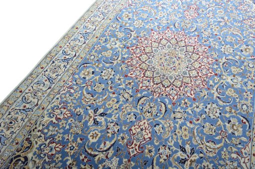 Backside of handmade 2000s Nain rug showing knot structure and weave density