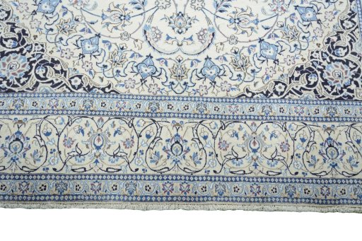 Full view of New Nain rug from Iran / Persia, 357 × 247 cm in Beige tones