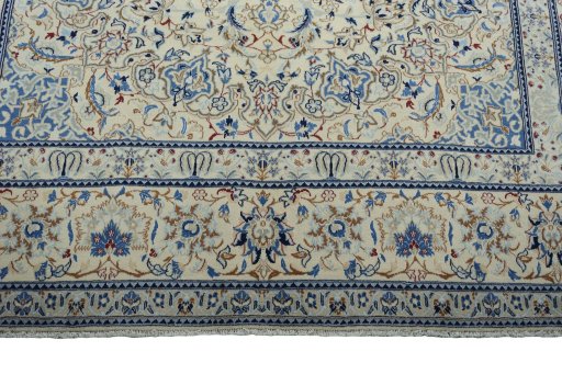 Full view of New Nain rug from Iran / Persia, 314 × 215 cm in Beige tones