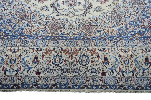 Full view of New Nain rug from Iran / Persia, 391 × 293 cm in Beige tones