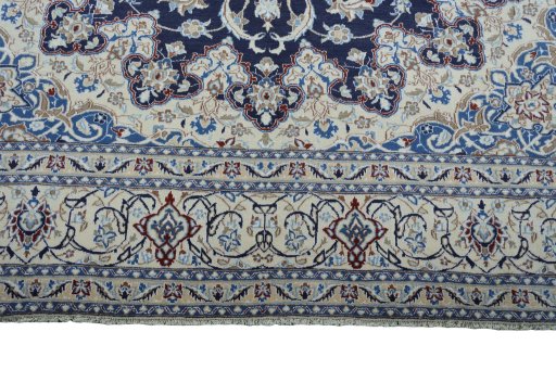 Full view of New Nain rug from Iran / Persia, 362 × 246 cm in Blue tones