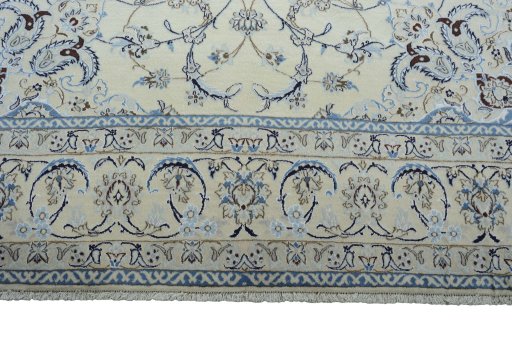 Full view of New Nain rug from Iran / Persia, 356 × 246 cm in Beige tones