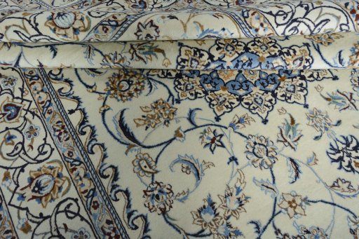 Close-up detail of New Nain rug from Iran / Persia showing Wool weave