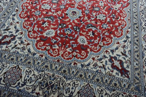 Close-up detail of New Nain rug from Iran / Persia showing Wool weave
