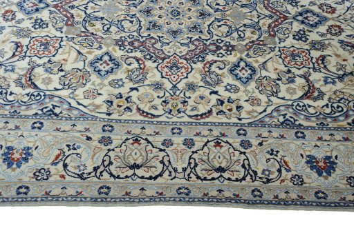 Corner detail of New Nain rug showing border pattern and Wool pile