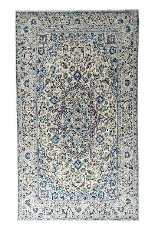 Full view of New Nain rug from Iran / Persia, 337 × 197 cm in Beige tones