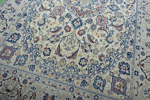 Close-up detail of New Nain rug from Iran / Persia showing Wool weave