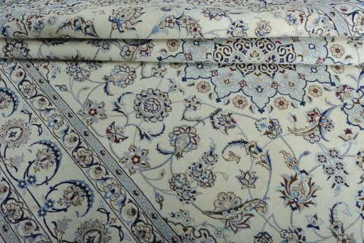 Close-up detail of New Nain rug from Iran / Persia showing Silk weave