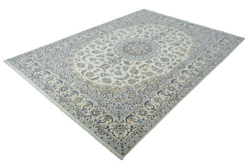 Corner detail of New Nain rug showing border pattern and Silk pile