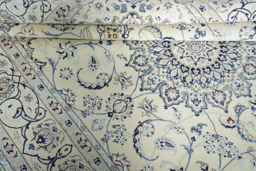 Close-up detail of New Nain rug from Iran / Persia showing Wool weave