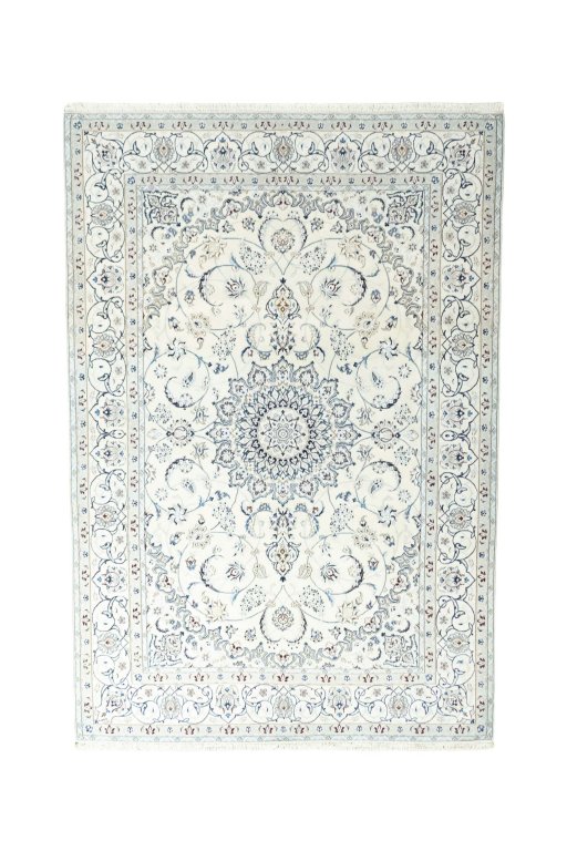Full view of New Nain rug from Iran / Persia, 304 × 207 cm in Beige tones