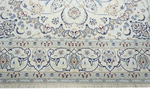 Full view of New Nain rug from Iran / Persia, 304 × 207 cm in Beige tones