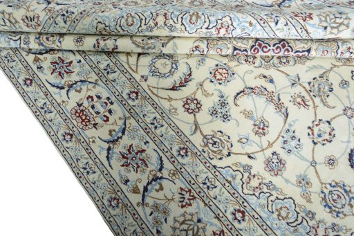 Close-up detail of New Nain rug from Iran / Persia showing Wool weave