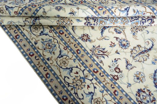 Close-up detail of New Nain rug from Iran / Persia showing Wool weave
