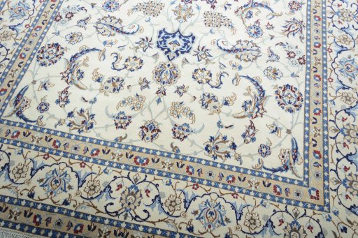 Close-up detail of New Nain rug from Iran / Persia showing Wool weave