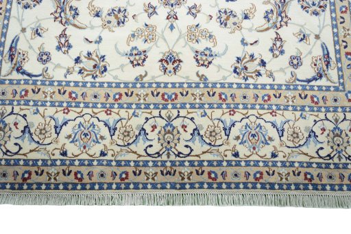 Full view of New Nain rug from Iran / Persia, 316 × 202 cm in Beige tones
