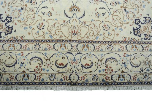Full view of New Nain rug from Iran / Persia, 352 × 244 cm in Beige tones