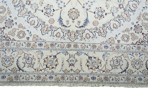 Full view of New Nain rug from Iran / Persia, 313 × 207 cm in Beige tones