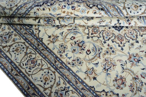 Close-up detail of New Nain rug from Iran / Persia showing Wool weave