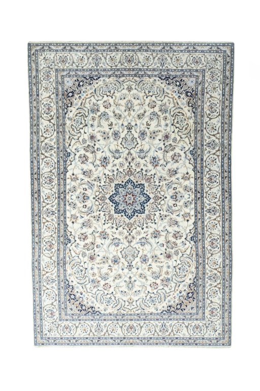 Full view of New Nain rug from Iran / Persia, 300 × 200 cm in Beige tones