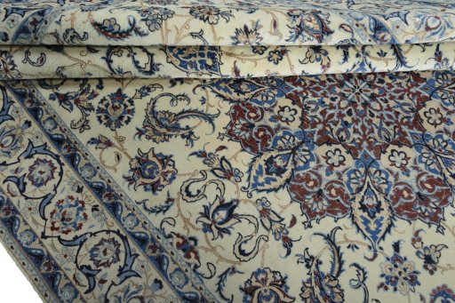 Close-up detail of New Nain rug from Iran / Persia showing Wool weave