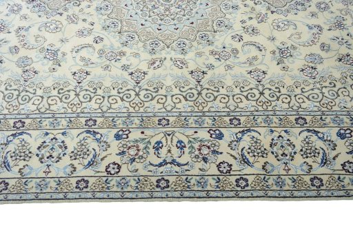 Corner detail of New Nain rug showing border pattern and Wool pile