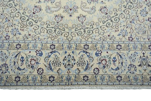 Full view of New Nain rug from Iran / Persia, 298 × 200 cm in Beige tones