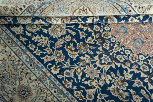 Close-up detail of 1970s Nain rug from Iran / Persia showing Cork weave
